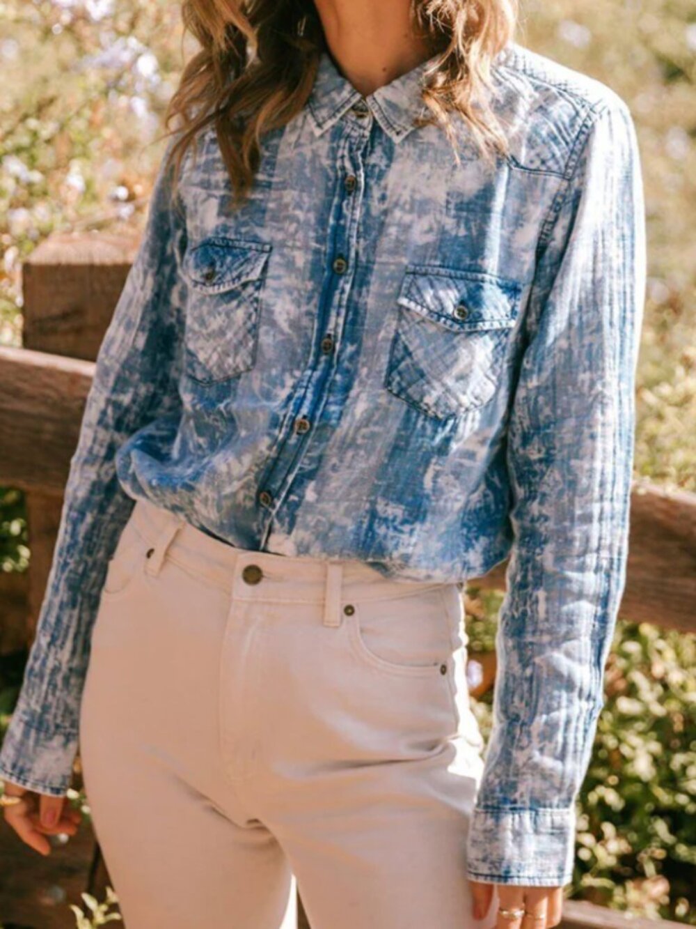 Lovestitch Bleached Blue Plaid Button Up Shirt NWT Size S Cotton Western Casual - Picture 2 of 9